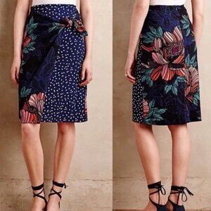 ANTHROPOLOGIE MAEVE Petal Pop Polka Dot Wrap Pencil Skirt Boho - Size US 4 NWT